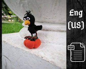 PDF Crochet Crow, Halloween Pattern, Amigurumi Raven Pattern, Bird Crochet Pattern, Amigurumi Crow Crochet Pattern Pumpkin Amigurumi Pattern