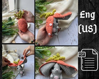 PDF Crochet Bunny Carrot Amigurumi Pattern,  Easter Crochet Bunny Pattern, Cute amigurumi Bunny, Small Toy Pattern, Amigurumi Animal Pattern