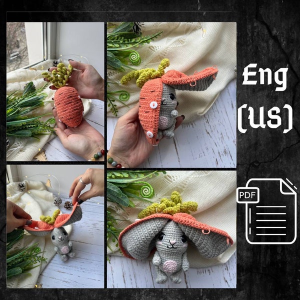PDF Häkelanleitung Hase Karotte, Osterhase Häkelanleitung, süßes Amigurumi Häschen, Anleitung für kleines Spielzeug, Amigurumi Tier Anleitung