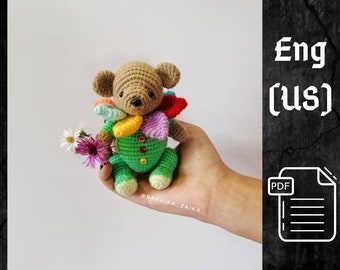 PDF Crochet Pattern Teddy Flower Bear, Small Toy Pattern, Amigurumi, Animal Pattern, Amigurumi bear pattern, cute Teddy bear pattern