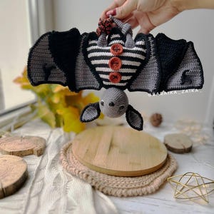 Handmade amigurumi bat toy — kawaii spooky Halloween crochet pattern with wings, beginner friendly tutorial.
