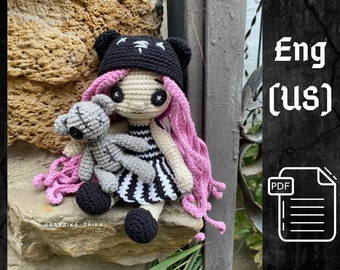 PDF Gothic Doll Crochet Pattern - PDF Amigurumi Pattern, Voodoo Doll, Halloween Cute Small Doll, Witch Doll Handmade, Crochet Creepy Toy