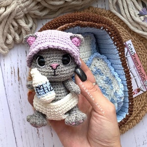 PDF Crochet Pattern Baby Cat in a Basket, Amigurumi cat pattern, Crochet Kitty, Cute cat, Animal pattern, Amigurumi animal, Crochet animal image 3