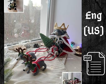 ZESTAW PDF Wzór szydełkowy Król Myszy i sanie świąteczne, Myszka Amigurumi, Ozdoby świąteczne, Dekoracje świąteczne, Amigurumi Boże Narodzenie