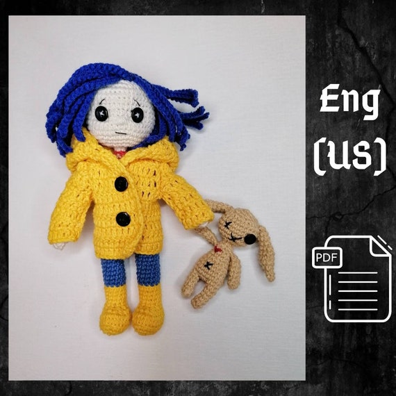 PDF Coraline doll crochet pattern, button eyes doll, Crochet pattern voodoo, voodoo doll,  Halloween amigurumi pattern, voodoo bunny pattern