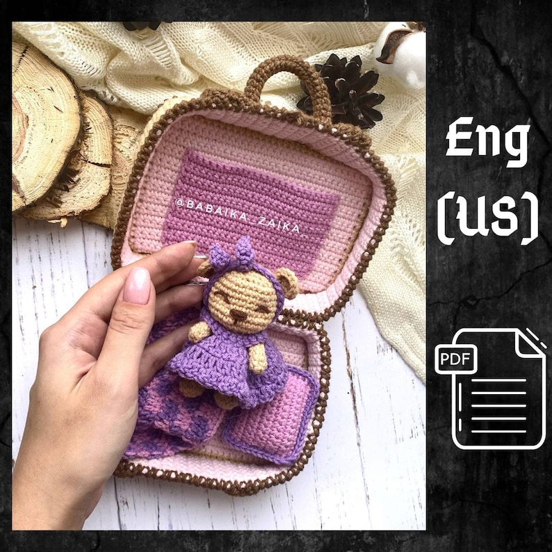 PDF Crochet Pattern Teddy Bear in Suitcase, Small Toy Pattern, Amigurumi, Animal Pattern, Amigurumi bear pattern, TUTORIAL bear in Eng image 1