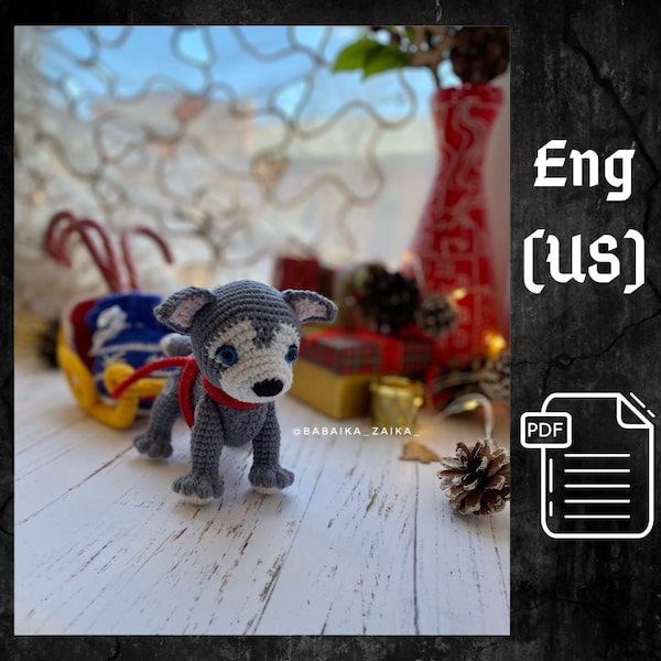 PDF Traîneau de Noël et motif de crochet Husky, décor de Noël, ornement de traîneau du père Noël, motif de Noël Amigurumi. Amigurumi animaux