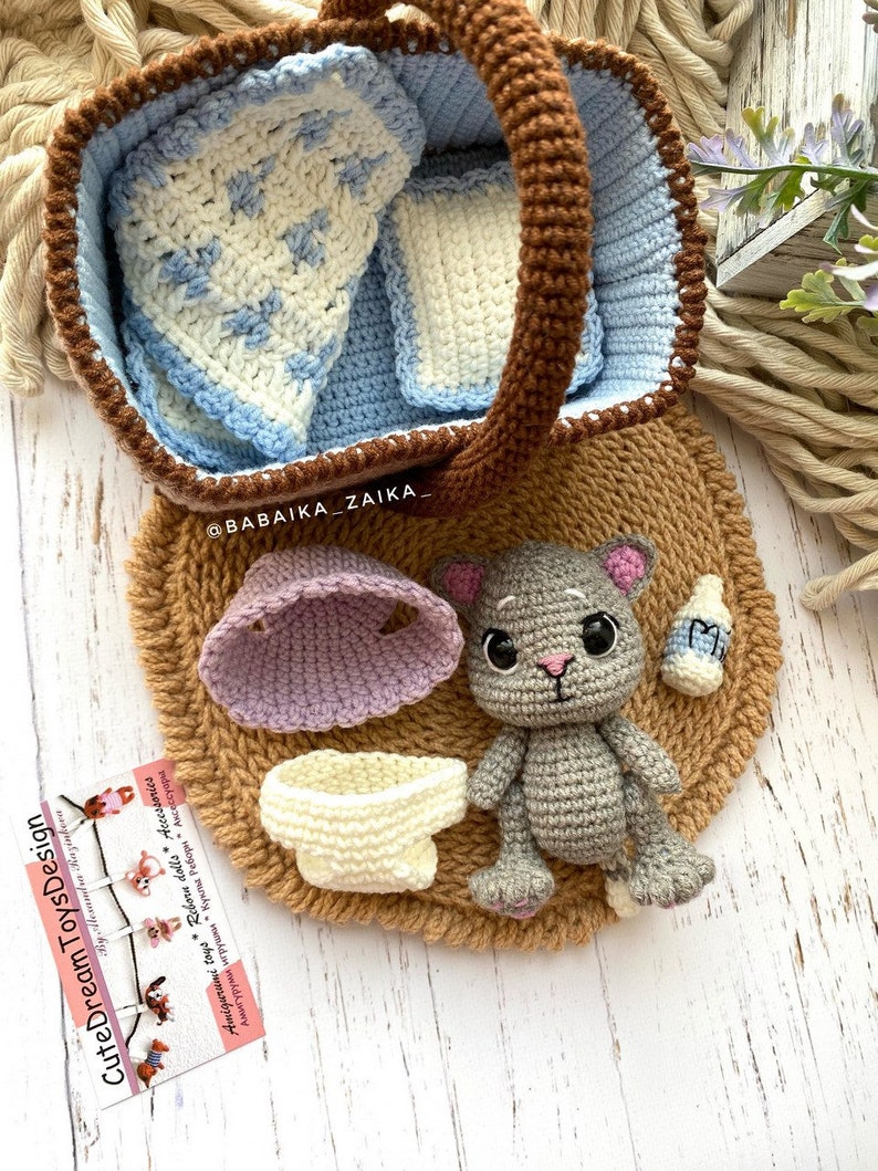 PDF Crochet Pattern Baby Cat in a Basket, Amigurumi cat pattern, Crochet Kitty, Cute cat, Animal pattern, Amigurumi animal, Crochet animal image 5