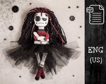 CROCHET PATTERN Gothic Doll / Gothic Amigurumi Doll / Amigurumi Little Doll / Crochet creepy Girl / Voodoo Doll / Halloween Pattern