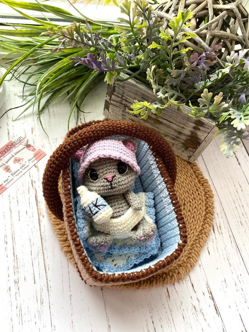 PDF Crochet Pattern Baby Cat in a Basket, Amigurumi cat pattern, Crochet Kitty, Cute cat, Animal pattern, Amigurumi animal, Crochet animal image 4
