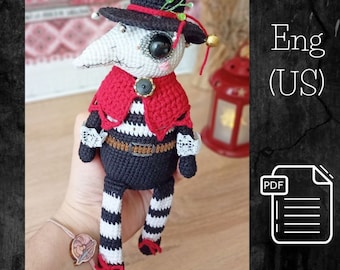 Patrón PDF de Doctor de la Peste Negra a crochet, Amigurumi Steampunk único hecho a mano, Juguete de Halloween espeluznante, Criaturas míticas DIY, Muñeca de terror y miedo