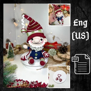 PDF Crochet Pattern Christmas Cute Gnome doll, Santa Gnome, Christmas ornaments, Christmas Decor, Christmas Toy, Scandinavian Gnome