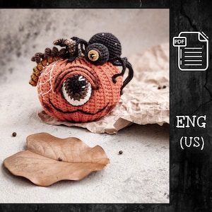 Pumpkin with a spider crochet pattern / Halloween amigurumi / Halloween decor / Amigurumi Pumpkin monster
