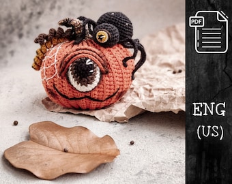 Pumpa med spindelvirkmönster / Halloween-amigurumi / Halloweendekor / Amigurumi Pumpamonster