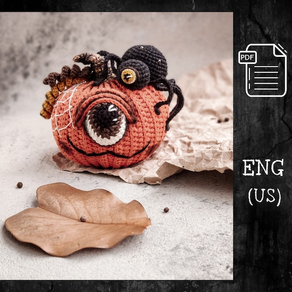 Preview of Pumpkin with a spider crochet pattern / Halloween amigurumi / Halloween decor / Amigurumi Pumpkin monster by CrochetFunnyFriends