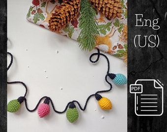 Christmas Garland Crochet PDF Pattern, Amigurumi Light Bulbs Pattern, Festive Handmade Christmas Tree Decor, Holiday String Lights DIY