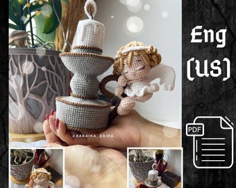 PDF Angel with Candelabrum Crochet Pattern, Amigurumi Angel Pattern Candle Pattern, Crochet holder with candle,  Angel doll, Amigurumi decor