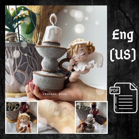 Preview of PDF Angel with Candelabrum Crochet Pattern, Amigurumi Angel Pattern Candle Pattern, Crochet holder with candle,  Angel doll, Amigurumi decor by CrochetFunnyFriends