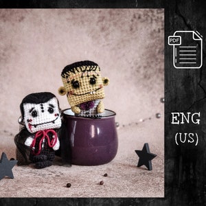 Crochet doll  PDF Crochet Pattern Set 2 in 1, Amigurumi Baby Frankenstein & Dracula, Halloween Crochet Dolls, Cute Monsters Digital Pattern