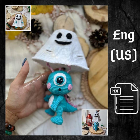 Preview of PDF Crochet Ghost Monster Pattern, Amigurumi Halloween Pattern, Crochet Ghost, Halloween Crochet Pattern, Amigurumi cyclops monster doll by CrochetFunnyFriends