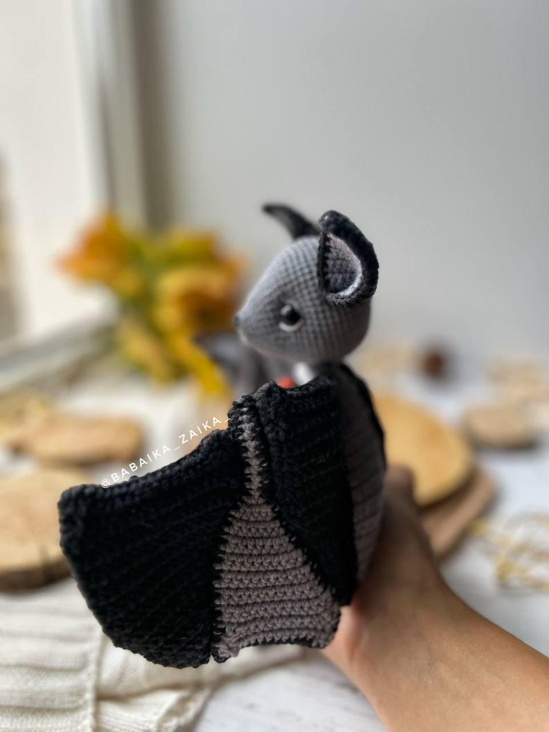 DIY amigurumi bat pattern, Halloween crochet plush with wings, beginner easy steps, printable PDF.
