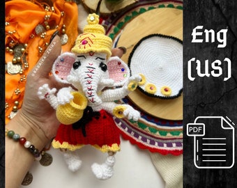 PDF Crochet Ganesha Amigurumi Elephant Crochet Elephant Crochet Indian Pattern Small Animal pattern Crochet astrology Elephant Toy Tutorial