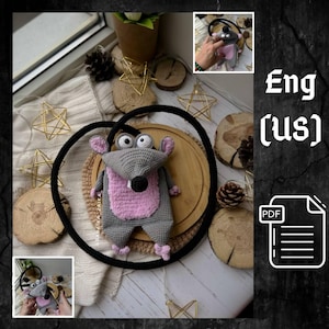 Virkmönster för råttväska i PDF-format, amigurumi-mus- och telefonväska, axelremsväska med djurmotiv, engelska och amerikanska termer