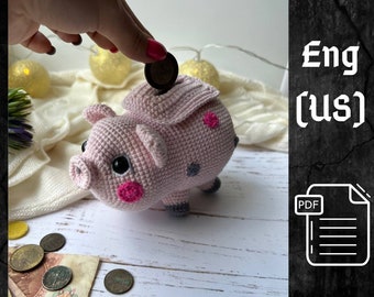 PDF Crochet Piggy Bank Pattern,  Amigurumi pig pattern, Crochet pig, Cute pig, Animal pattern, Amigurumi baby pig doll, Crochet animal