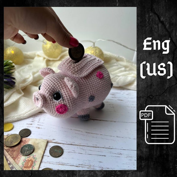 PDF Wzór szydełkowej skarbonki, wzór świni Amigurumi, świnia szydełkowa, śliczna świnia, wzór zwierzęcy, lalka Amigurumi Baby Pig, zwierzę szydełkowe