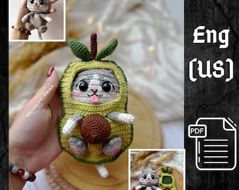 PDF Crochet Pattern Avocado Cat, Amigurumi AvoCato pattern, Cute cat, Animal pattern, Amigurumi animal, Crochet animal, Crochet Avocado