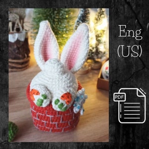 PDF Crochet Pattern Christmas Bunny in Chimney, Amigurumi Holiday Ornament, Cute Crochet Tree Decoration, Handmade Xmas Toy, New Year Decor