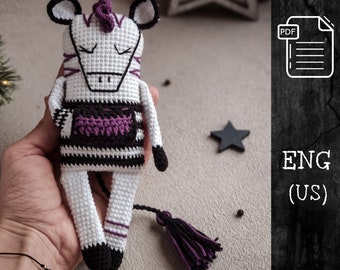 PDF Zebra Häkelmuster, Amigurumi Zebra Spielzeug, einzigartiges handgefertigtes Tier Häkelmuster, umweltfreundliche Puppe, digitaler Download, DIY Geschenkidee