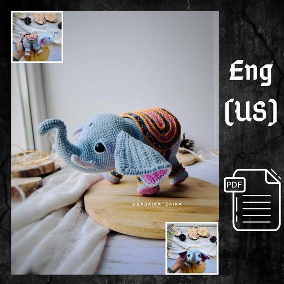 Preview of PDF Crochet Pattern Indian Elephant, Amigurumi Decor pattern, Crochet Elephant, Cute Elephant, Safari Animal Pattern, Crochet india Pattern by CrochetFunnyFriends