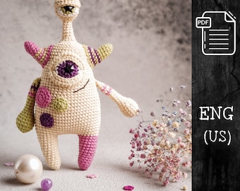 PDF Crochet Monster Stuart Pattern, Unique Amigurumi DIY Halloween Toy, Handmade Cute Eco-Friendly Crochet Monster, Halloween Gift Idea