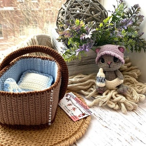 PDF Crochet Pattern Baby Cat in a Basket, Amigurumi cat pattern, Crochet Kitty, Cute cat, Animal pattern, Amigurumi animal, Crochet animal image 7