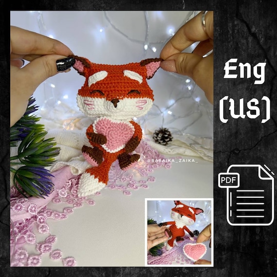 Preview of PDF Crochet Pattern Cute Fox and Heart, Amigurumi baby fox pattern, Crochet Heart, Cute fox Animal pattern Amigurumi animal Crochet baby fox by CrochetFunnyFriends