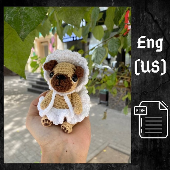 Preview of PDF Crochet Cute Pug Dog Puppy Amigurumi and Dogs Accessories, Crochet pattern Crochet Animal Pattern Crochet Pug Pattern Amigurumi baby toy by CrochetFunnyFriends