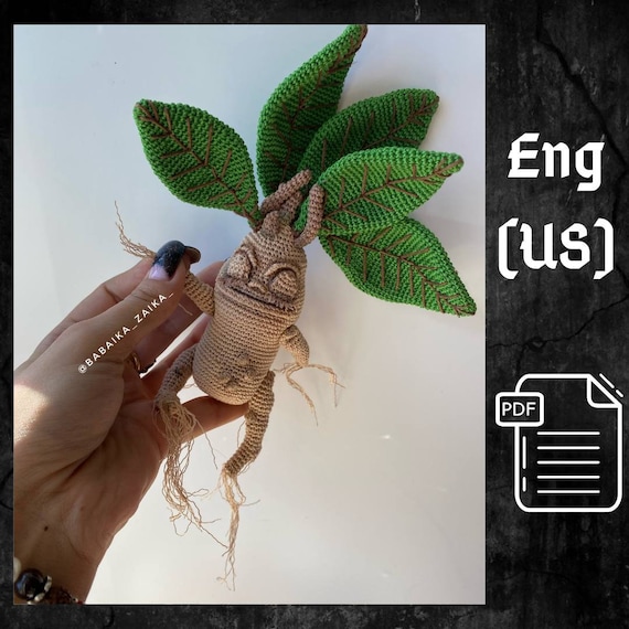 Preview of PDF Crochet Mandrake plant, flower, Cute Mandragora doll, amigurumi plant, mandrake toy, flower toy, flower doll, Spring crochet by CrochetFunnyFriends