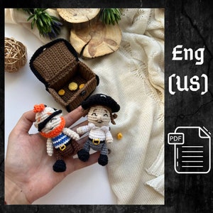 PDF Set 3 in 1 Funny Pirates and treasure chest, Crochet Pattern Pirates,  Small Toy Pattern, Amigurumi Doll Pattern Amigurumi chest pattern