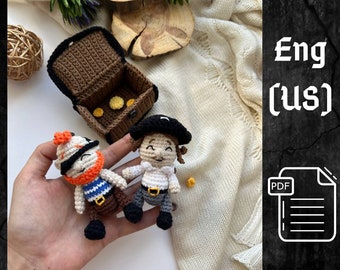 Ensemble PDF 3 en 1 rigolotes pirates et coffre au trésor, motif pirates au crochet, petit jouet, motif poupée Amigurumi, motif poitrine Amigurumi