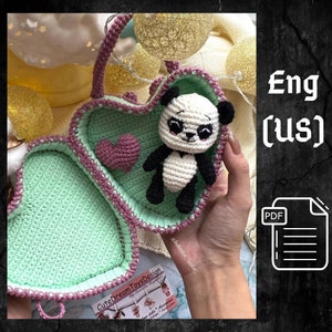 PDF Crochet Pattern Panda in Bag-Heart, Small Toy Pattern, Animal Pattern, Amigurumi bear pattern, TUTORIAL bear in Eng, Valentine&#39;s day