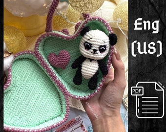 PDF Crochet Pattern Panda in Bag-Heart, Small Toy Pattern, Animal Pattern, Amigurumi bear pattern, TUTORIAL bear in Eng, Valentine's day