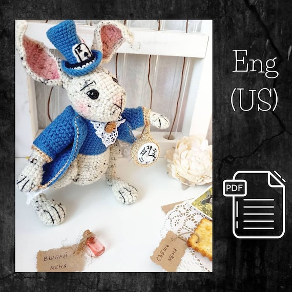 Preview of Amigurumi White Rabbit Crochet PDF Pattern, Alice in Wonderland Toy, Crochet Rabbit Tutorial PDF, Burton Inspired Doll, Crochet DIY unique by CrochetFunnyFriends
