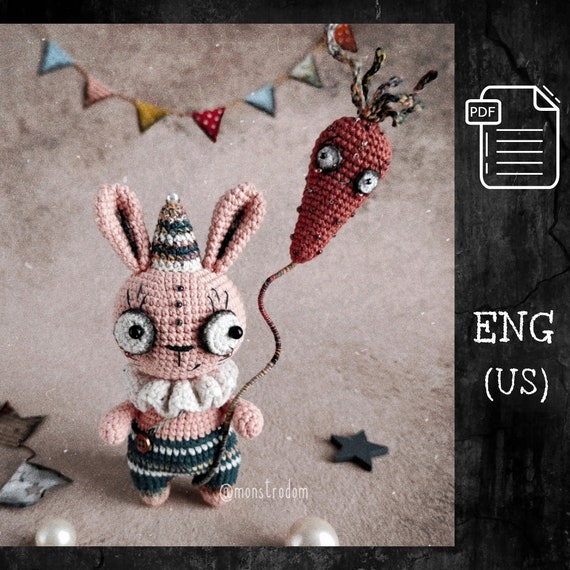 Preview of CROCHET PATTERN creepy Bunny / Amigurumi cute Rabbit/ Crochet Carrot Pattern / PDF in English by CrochetFunnyFriends