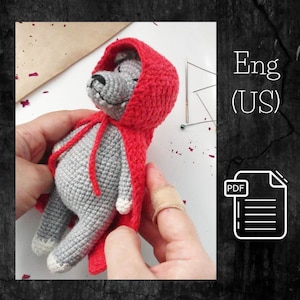 Crochet Wolf PDF Pattern, Amigurumi Red Riding Hood, Halloween Crochet Toy, Forest Animal Amigurumi, PDF Crochet Halloween Decor Diy