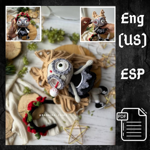 Preview of PDF Crochet Santa Muerte Pattern in Eng, Halloween Pattern, Crochet Monster, Doll Crochet Pattern, Skull Doll Santa Muerte patrón en español by CrochetFunnyFriends