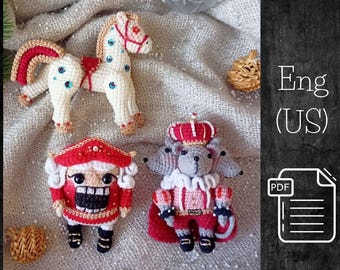 Notenkraker amigurumi gehaakte pdf-patroonset – paard, muizenkoning, kerst DIY speelgoed, sprookjes amigurumi pdf, feestelijk gehaakt cadeau handgemaakt