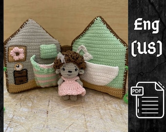 PDF Crochet pattern Hedgehog and her DollHouse, Amigurumi pattern, Crochet Cute Funny Animal, Forest animal, Crochet House, Crochet Book