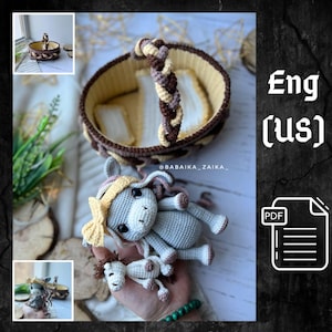 Wzór na szydełko w formacie PDF Konik dla niemowląt w koszyku, Wzór na konie amigurumi, Koń szydełkowy, Słodki koń, Wzór zwierzęcy, Wzór na małą zabawkę dla niemowląt