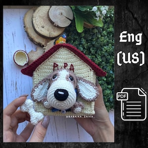 PDF Crochet Pattern Basset Hound Dog with Doghouse, Amigurumi Puppy Toy, Handmade Crochet Animal Gift, Dog Toy for Kids, English Tutorial